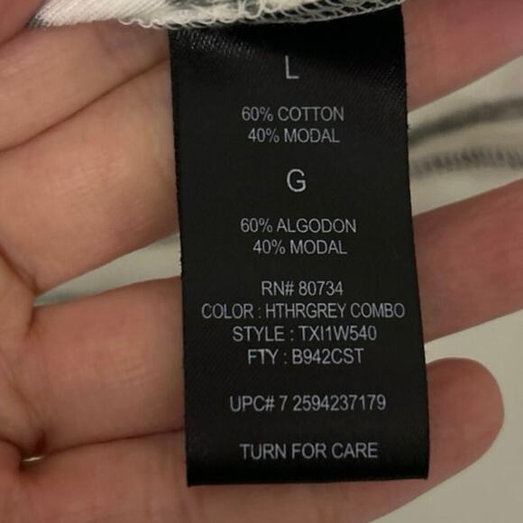 BCBG Paris Cotton Modal White Gray Striped Henley Long Sleeve Top Large Y2K - Picture 9 of 11